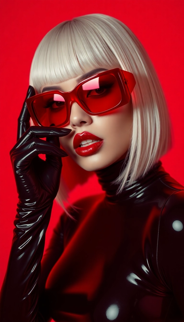 HD iPhone Y2K Woman Fashion Model in Black and Red Exquisite Wallpaper Pic